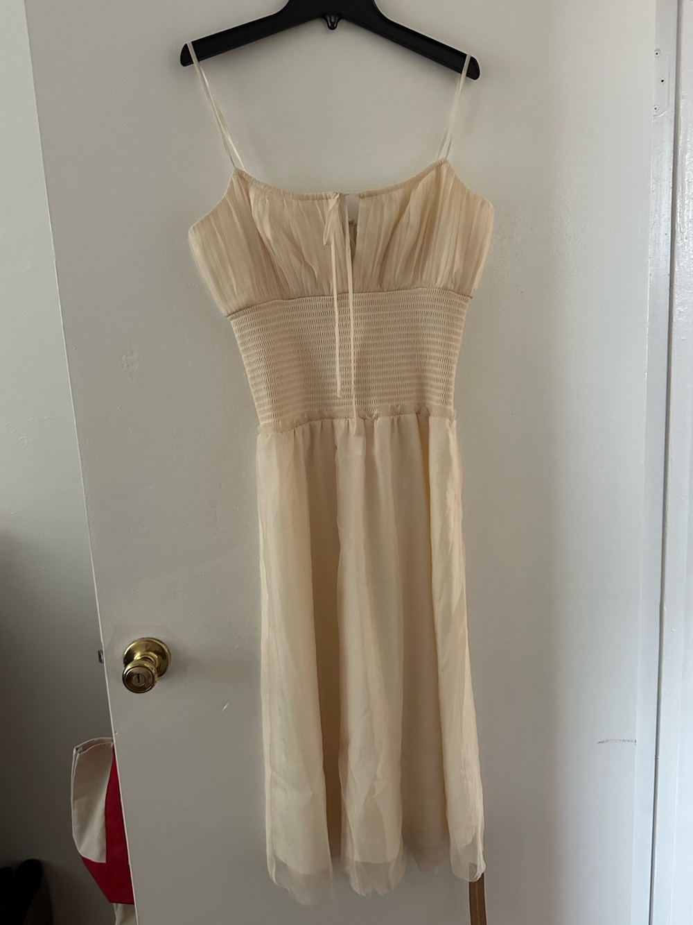 Reformation Cream Spaghetti-Strap Smocked Midi Dress